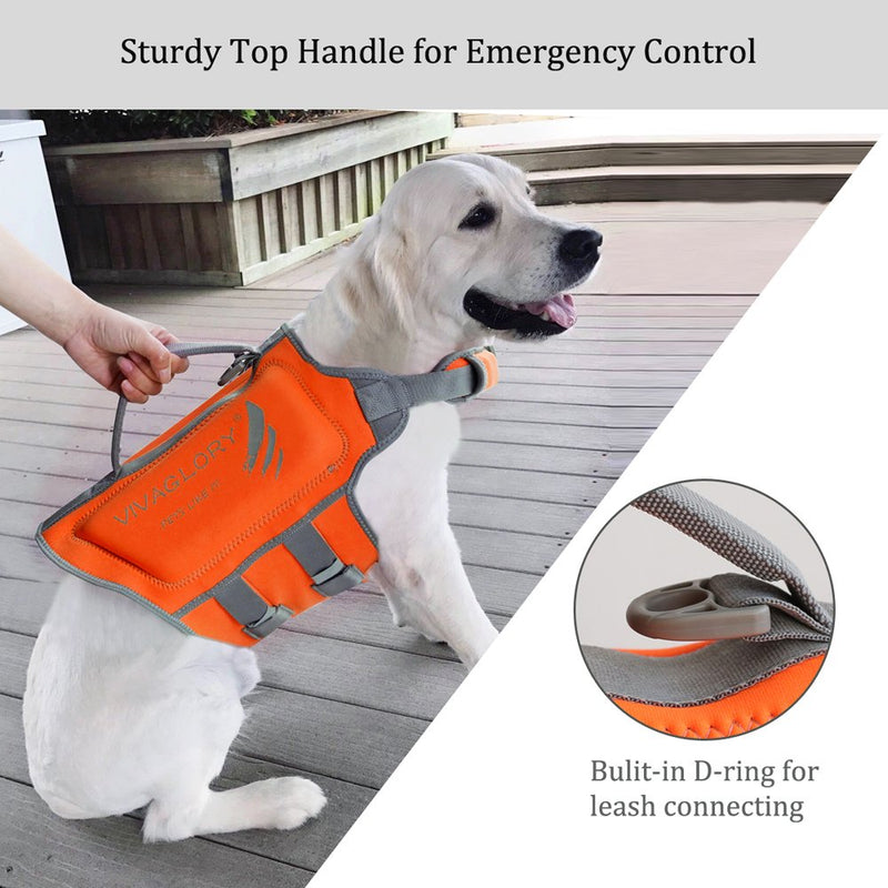[Australia] - Vivaglory Dog Life Jackets, Premium Skin-Friendly Neoprene Dog Life Vest with Superior Buoyancy and Rescue Handle M: 19-23 inch (Ribcage Girth) Orange 