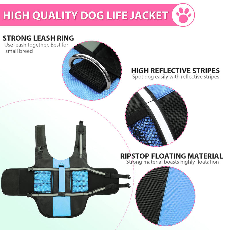 Queenmore Dog Life Jacket Lifesaver Preserver High Buoyancy with Emergency Grab Handle for Small & Medium Dogs Blue, X-Small - PawsPlanet Australia