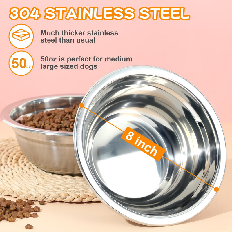 2 Pack 6 Cups 8" Stainless Steel Dog Bowls 50oz Thickened Durable Replacement Dog Food Bowls for Food and Water, Fit for COMESOON Dog Bowl Stand DB-B01/DB-B03 Replacement Bowls x2 - PawsPlanet Australia