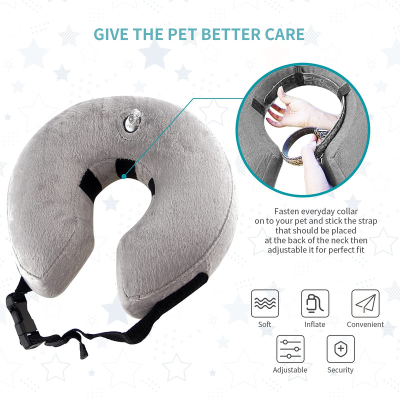 PET SPPTIES Inflatable Collar for Pet Dog Cat Comfortable Soft Recovery Swimming Protection with Magic Zipper for Pet Dog Neck Protection Pillow PS005 (M/Grey) M Grey - PawsPlanet Australia