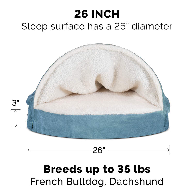 [Australia] - Furhaven Pet Dog Bed | Therapeutic Round Cuddle Nest Snuggery Burrow Blanket Pet Bed w/ Removable Cover for Dogs & Cats - Available in Multiple Colors & Styles 26" Base Orthopedic Foam Sherpa Blue 