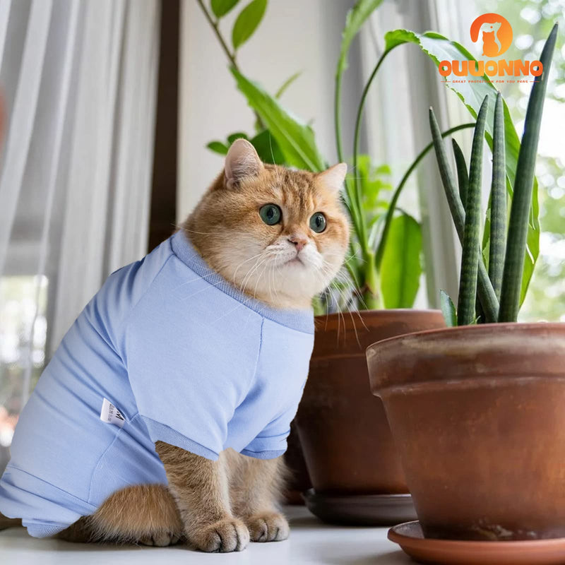 oUUoNNo Cat Recovery Suit for Abdominal Wounds or Skin Diseases,E-Collar Alternative for Cats,After Surgery Wear,Pajama Suit Long Sleeve Prevent Shedding (X-Small, Blue) X-Small - PawsPlanet Australia