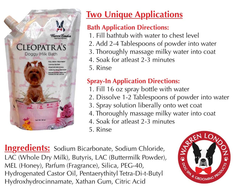 [Australia] - Warren London Cleopatra's Doggy Milk Bath - Luxurious Spa Formula That Cleans, Soothes, Softens - Soak or Spray On - 32oz 