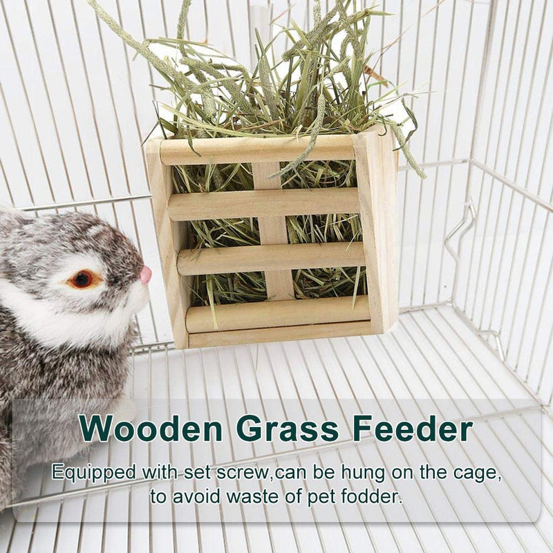 Ladieshow Rabbit Hay Feeder, Wooden Fixed Rabbit Fodder Rack Grass Manger Rack Stand Food Bowl Pet Supplies for Herbivorous Small Animals - PawsPlanet Australia