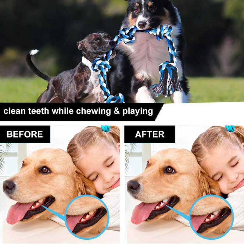 GHEART Dog Toys, Dog Rope Toys, Toy Ropes for Dogs, Dog Interactive Toy, Dog Chew Toys, Dog Rope Toys for Strong Large Dogs, 5-Knots, Interactive Rope Chew Toys for Large Medium Dog Teeth Cleaning Blue - PawsPlanet Australia