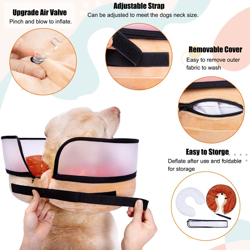 Inflatable Dog Cone Collar with Enhanced Anti-Licking, Soft Neck Donut for Dogs Cats, Recovery Pet Cone Collar After Surgery for Large Medium Small Dogs (Brown, Small) Donut Brown - PawsPlanet Australia