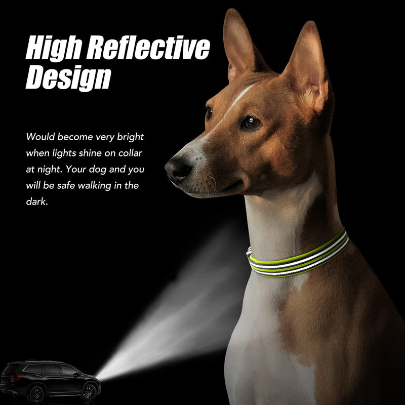 High Reflective Dog Collar Soft Neoprene Padded Nylon Dog Collars Make Dogs High Visibility Easy to Find and See in the Dark Stay Safe and Keep Comfort Adjustable for Large Medium Small Dogs and Puppy Green - PawsPlanet Australia