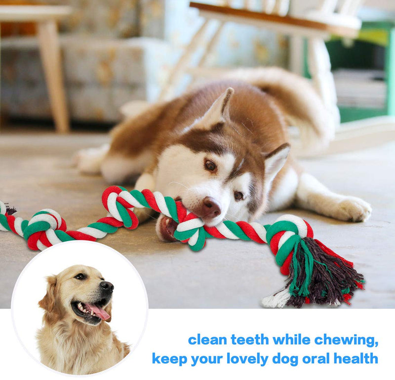 NEOROD Dog Rope Toys for Aggressive Chewers Tough Cotton Rope Interactive Chew Toys for Medium Large Breed Dogs Tug of War 3 Feet 5 Knots Indestructible Durable Giant Rope Toy Green-XL - PawsPlanet Australia