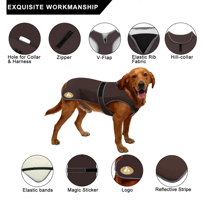 MIGOHI Reflective Waterproof Windproof Dog Coat Cold Weather Warm Dog Jacket Reversible Stormguard Winter Dog Vest for Small Medium Large Dogs X-Small (Pack of 1) Brown - PawsPlanet Australia