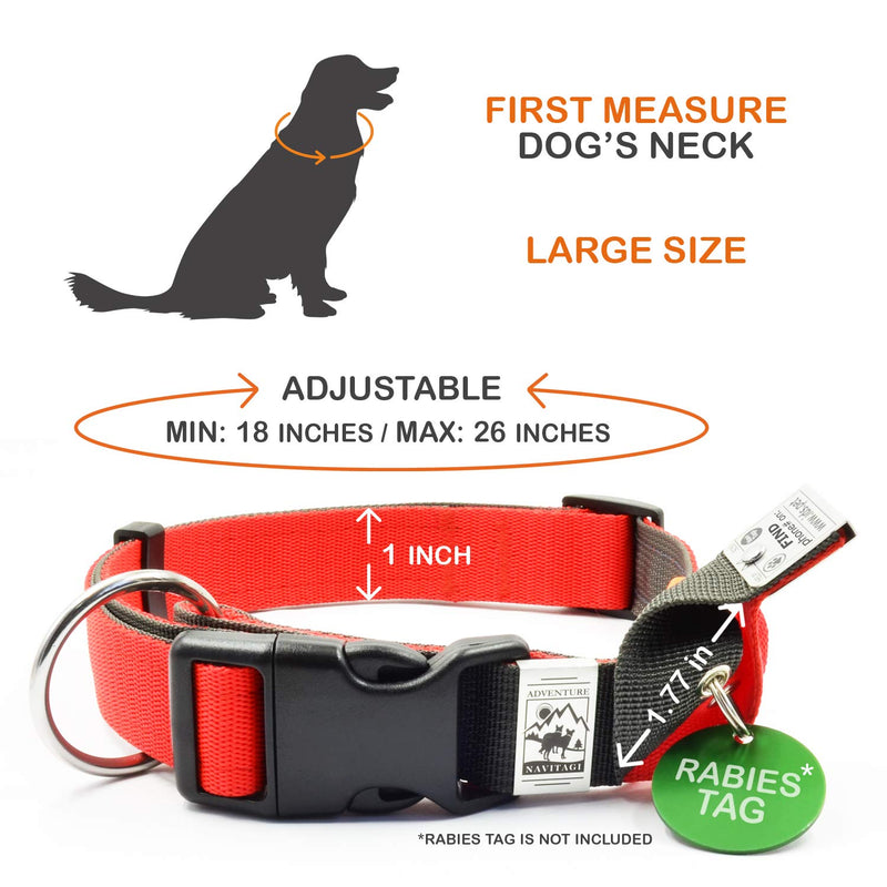 [Australia] - NaviTagi Dog Collar for Small Medium Large Dogs. Personalized w/ID Number. Silent ID Tag, 2 Phones Updatable Online, Name Safe. Rabies/License Pet Tags No Jingle Holder. Nylon No Edges Comfort Design Red 