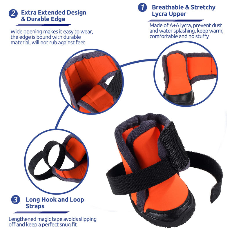 MORVIGIVE Dog Hiking Running Shoes 4 PCS, Outdoor Pet Boots Sneakers with Rugged Skid-Proof Sole & Adjustable Strap, All-Season Puppy Booties Breathable Pet Paw Protectors for Small Medium Large Dogs X-Small Orange - PawsPlanet Australia