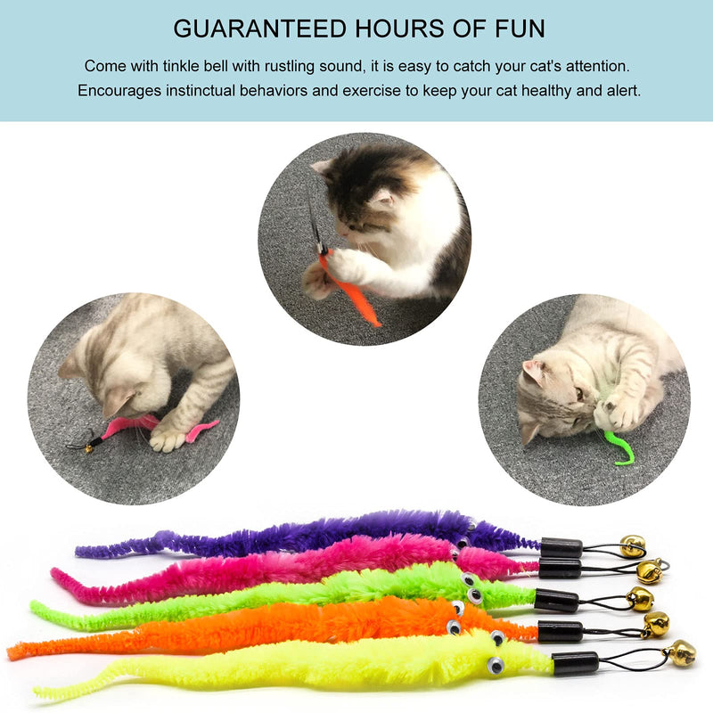 BOW CALICO Cat Feather Toys Cat Wand Toys Interactive Toy Set with Retractable Teaser Wands and Feather Worm Toys with Bells For Cat(16PACK) - PawsPlanet Australia