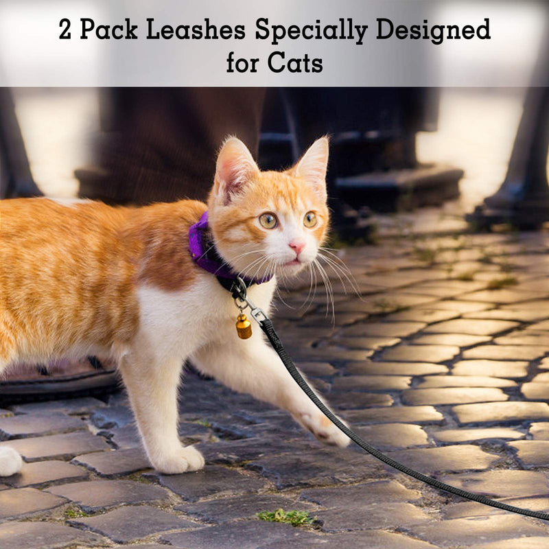 [Australia] - rabbitgoo 2 Pack Cat Leashes - Long Nylon Pet Leash, Escape Proof Durable Walking Leads, Easy Control Outside Cat Leash with 360 Degree Swivel Clip for Kittens/Puppies/Rabbits/Small Animals Black+Black 