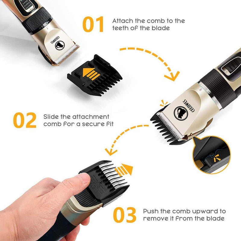 Dog Clippers Cordless Dog Grooming Kit Professional Horse Clippers Detachable Blade with 4 Comb Guides，Low Noise Pet Clippers Rechargeable Pet Grooming Tools for Small & Large Dogs Cats Horse Pets - PawsPlanet Australia
