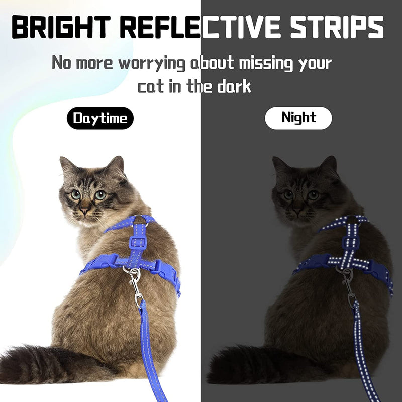 Cat Harness and Leash Set Stylish Escape Proof Cat Vest Harness Adjustable Breathable Pet Harness with Reflective Trim Step-in Cat Leash and Harness for Cats Puppies Black S Small (Chest: 24 - 40 cm) - PawsPlanet Australia