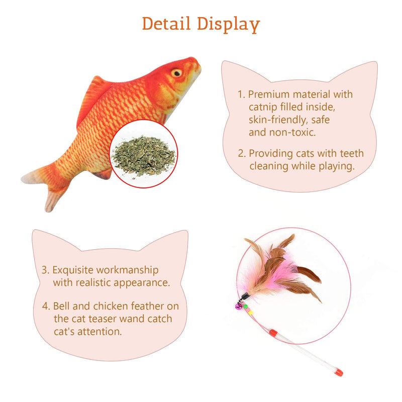 Matogle 4pcs Catnip Fish Toys Realistic Kitten Fish Toy Simulation Fish Cat Toy with Funny Cat Charmer Wand for Cat Exercise Biting Kicking Chewing Teeth Cleaning Kids Play Education - PawsPlanet Australia
