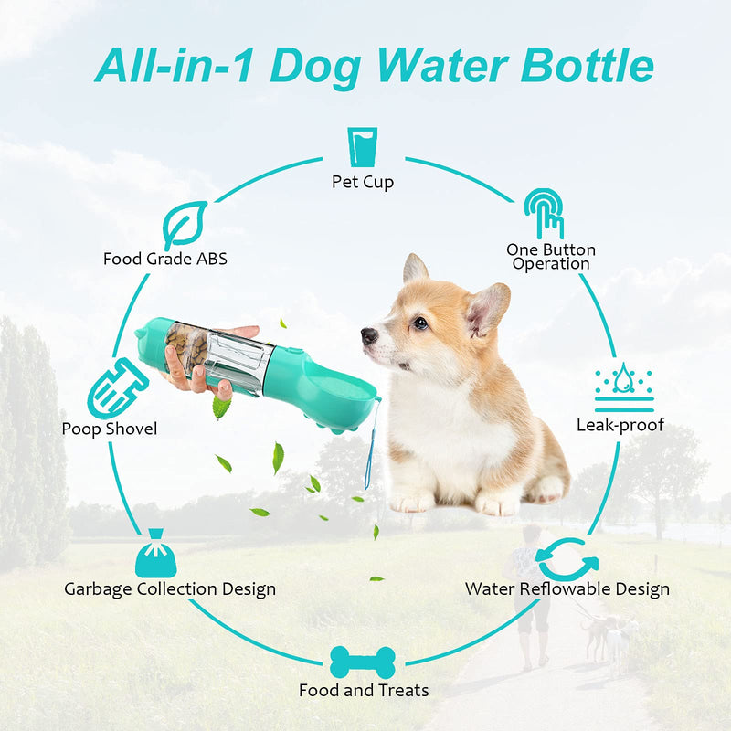 Dog Water Bottle All in 1 Universal Pet Water Dispenser Portable Dog Travel Water Dispenser with Drinking/Food Bowl and Potty Waste Bag, Healthy Pet Water Bottle for Dogs Travel, Hiking, Walking Water, 10oz Blue - PawsPlanet Australia