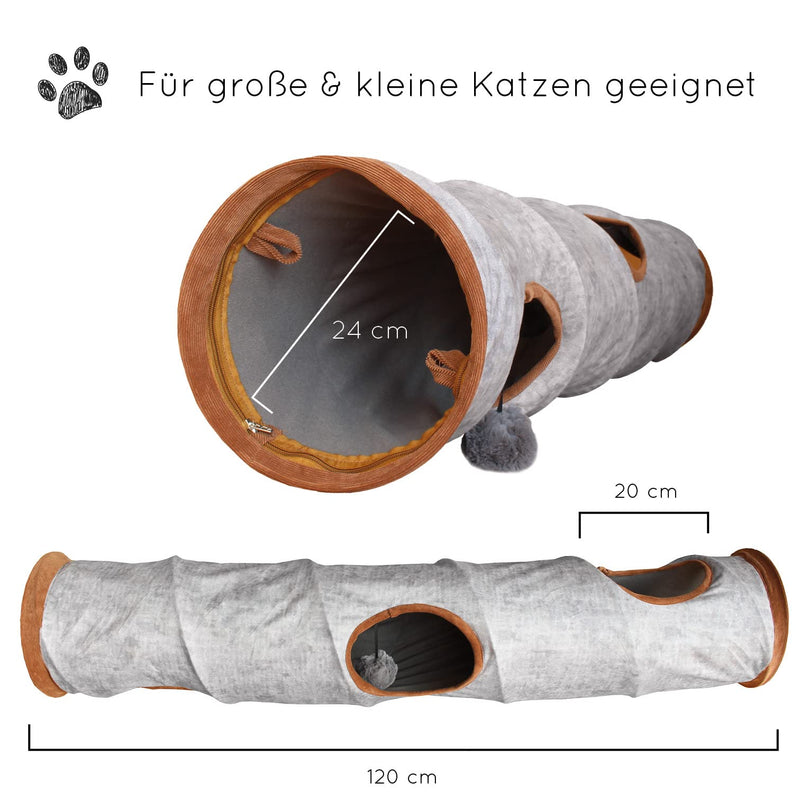 KaraLuna Premium Cat Tunnel 120 x 24 cm I 3 Peepholes & Play Balls I Cat Play Tunnel Foldable Cat Toy Cat Tunnel Rustling Tunnel Cave Roll Cat Tunnel Cat Gray Rabbit XXL - PawsPlanet Australia