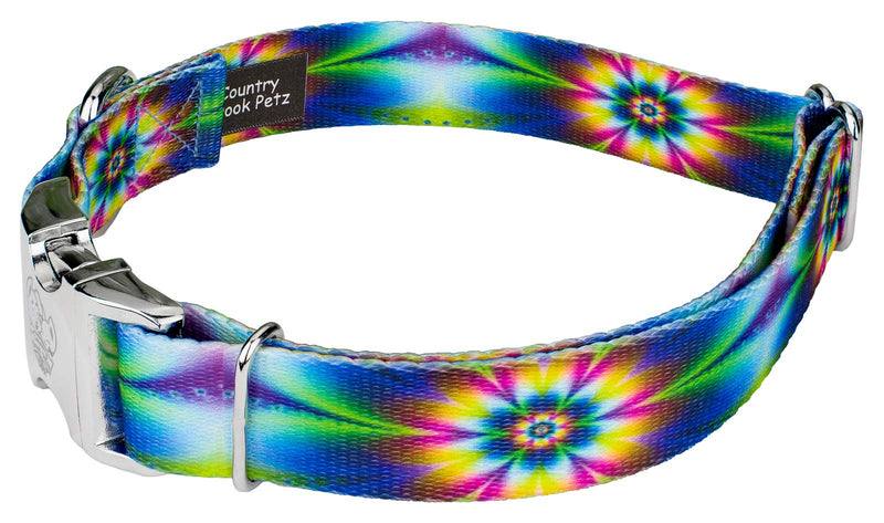 [Australia] - Country Brook Petz - Premium Dog Collar - Groovy Collection Large, 1 Inch Wide Tie Dye Flowers 