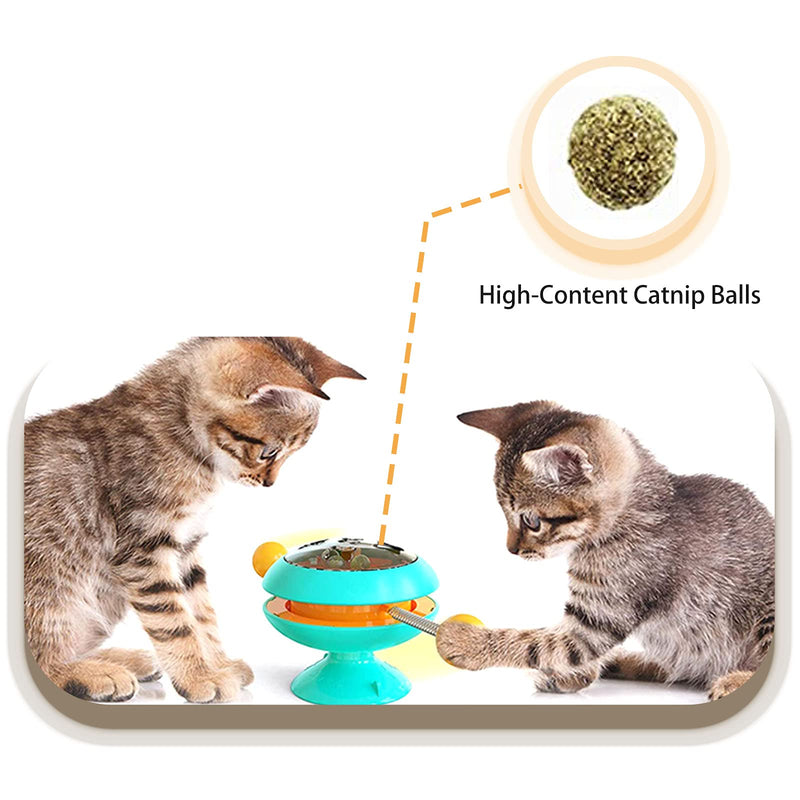 LIFEBEAUTY Interactive Cat Catnip Toys, Funny Kitten Turntable Toys with Strong Suction Cup, Windmill Spring Cat Toy Balls for Indoor Cats Blue - PawsPlanet Australia