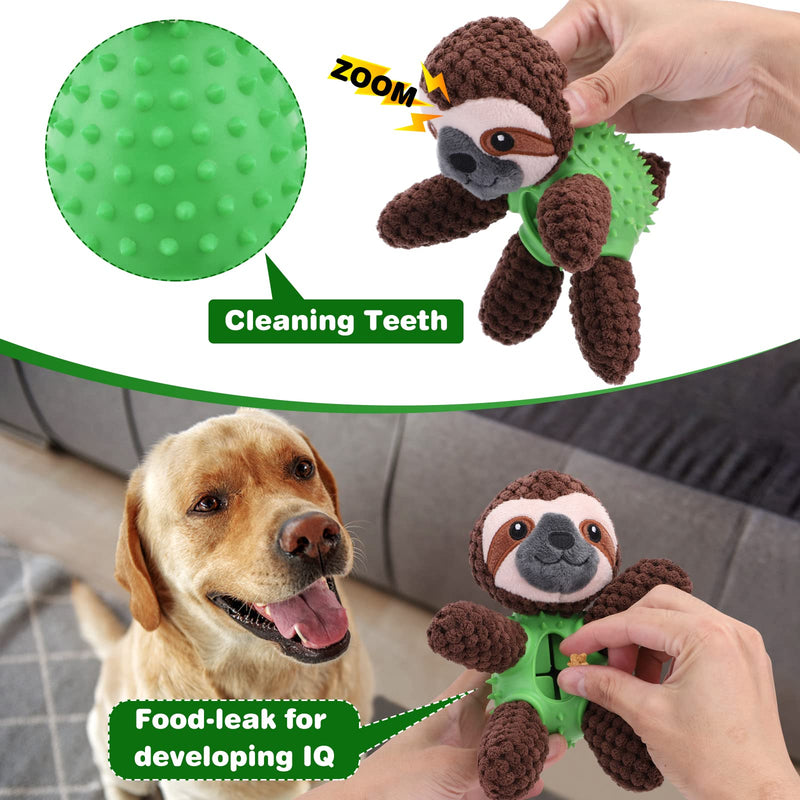 4 in 1 Plush Dog Toy for Boredom, Stuffed Soft Puppy Chew Toy with Treat Dispenser, Squeaky Interactive Dog Toy for 8 weeks Small and Medium Dogs Teething (brown sloth) brown sloth - PawsPlanet Australia