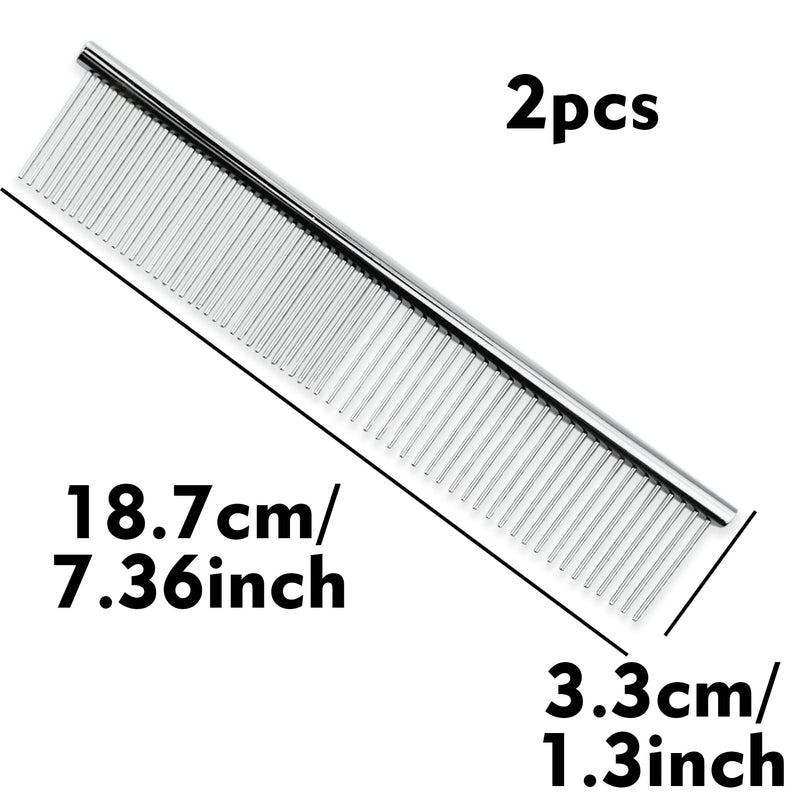 Stainless Steel Pet Comb Pet Grooming Comb Rounded Teeth Dog Comb for Large, Medium and Small Dogs and Cats with Tangled Short/Long Hair (19 x 3.5 cm) - PawsPlanet Australia