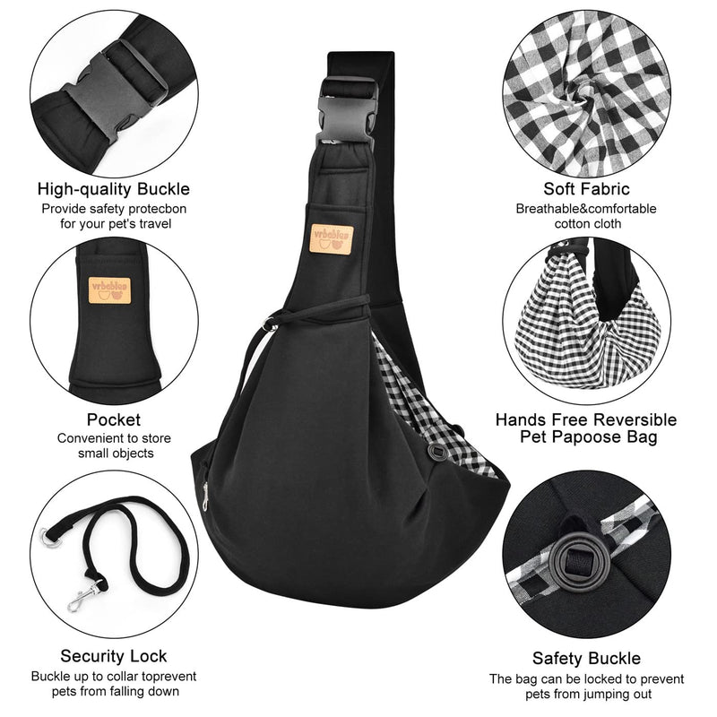 vrbabies Dog Carriers for Small Dogs Hands Free Breathable Reversible Dog Sling Carrier, Adjustable Cotton Dog Carrier Sling Design Suitable for Puppy, Small Dogs, and Cats for Outdoor Travel Black - PawsPlanet Australia