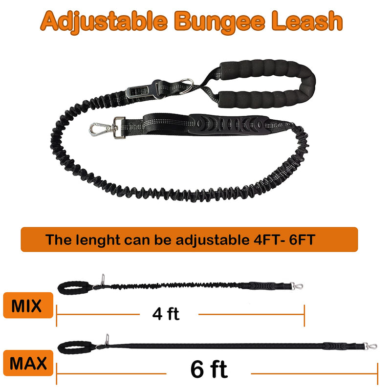 SonneMond Anti Shock Bungee Dog Leash for Large and Medium Dogs- 6Ft /4Ft Heavy Duty Reflective Dog Rope Leash with Soft Padded Handle and Traffic Handle Suitable for Training(Black) For Black - PawsPlanet Australia