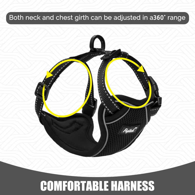 PUPTECK Breathable Dog Harness and Leash Set - Walking Escape Proof Mesh Vest Harness, Easily Fixed Buckle, Soft Webbing and Ergonomic Handle for Small Medium Puppies Black - PawsPlanet Australia