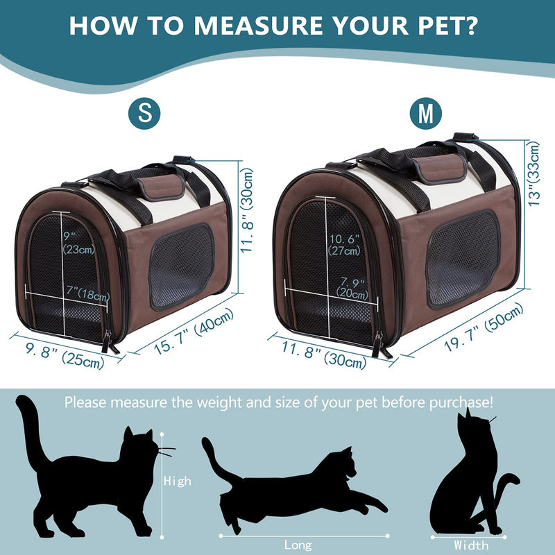 Petsfit Pet Travel Carrier, Lightweight Foldable Dog Carrier, Soft Transport Dog with Fleece Mat (Medium 50 x 29 x 31cm), Coffee M Brown - PawsPlanet Australia