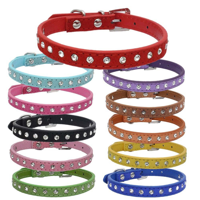 [Australia] - Dogs Kingdom 10"-16.5" Total Length Suede Skin Jeweled Rhinestones Pet Dog Collar Sparkly Crystal Diamonds Studded Leather Puppy Dog Cat Collar S Purple 