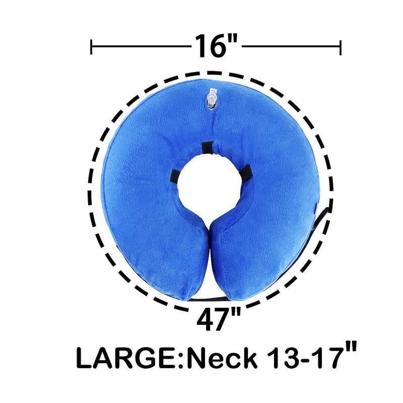 Dog Cone Collar for Small Medium Large Dogs After Surgery, Inflatable Dog Neck Donut Collar, Adjustable Dog Cone, E-Collar for Dogs Recovery, Soft Dog Cones Alternative, Protective Pet Cones for Dogs Large (Neck Girth: 12"-17") Blue - PawsPlanet Australia