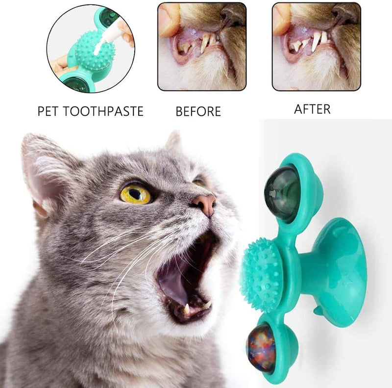 [Australia] - Windmill Cat Toy, Interactive Toys for Indoor Cats, Catnip Toys with Suction Cup LED Light Ball, Kitten Toys Durable Toothbrush Chew Toys Blue 