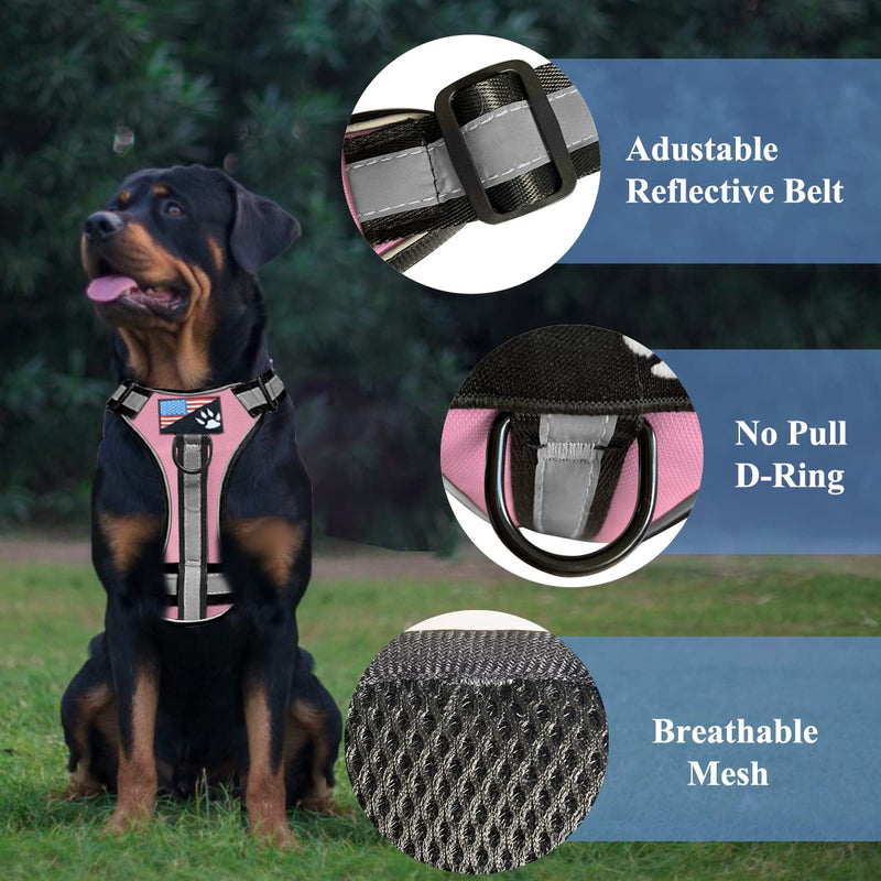 Seahooc Service Dog Harness,No-Pull Pet Vest Harness with Adjustable Hand Free Dog Leash and Collar for Walking and Running,Night Reflective Service Dog Vest with Handle for Small Medium Large Dog Medium (Pack of 1) Pink - PawsPlanet Australia