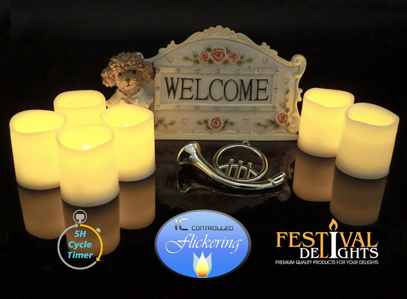 Timer Flameless Candles by Festival Delights - Premium IC-Controlled Soft Flickering Votive Battery Operated Candles, 150 Hours of Lighting, 5H Timer, Battery Included, Dia. 1.5"x1.75"H - PawsPlanet Australia