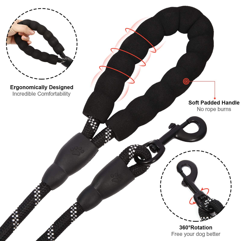 YOPETAYU 5 FT Heavy Duty Dog Leash with Comfortable Padded Handle & Reflective Threads for Medium & Large Dog, 4-in-1 Multifunctional Bungee Rope with Car Seat Belt, Anti-Pull for Shock Absorption Black - PawsPlanet Australia
