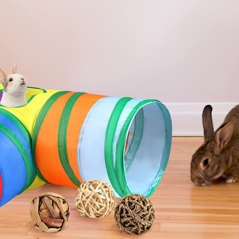 Tiibot 4 Packs Collapsible Rabbit Toys 3 Way Bunny Tunnel Chew Toys Large Bunny Hideout Tunnel Small Animal Activity Tunnel Toys for Rabbits Pig Ferret Guinea Rainbow - PawsPlanet Australia