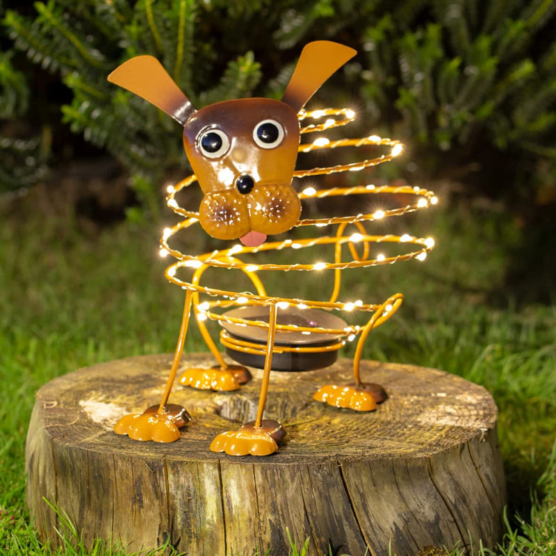 GardenKraft 14940 Solar Powered Light Up Dog Garden Feature / 62 Micro LED’s / 4D Moving Effect / Unique Metal Garden Ornament / Auto-On Feature / Weatherproof Material / Brown Colour Solar Wire Dog - PawsPlanet Australia