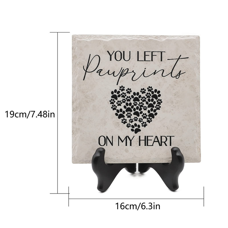 You Left Pawprints On My Heart Memorial Tile with Wooden Stand, Pet Loss Gifts, Pet Memorial Plaque Sign for Loss of Dog or Cat Sympathy Gifts, Dog Memorial Gifts, Pet Remembrance Gift - PawsPlanet Australia