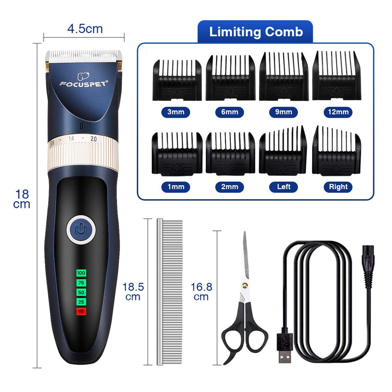 Focuspet Dog Clippers,Low Noise Dog Grooming Clippers Rechargeable Cordless Dog Trimmer Pet Grooming Tool Kit Professional Dog Hair Trimmer with 8 Comb Guides Scissors for Dogs Cats Other Animals - PawsPlanet Australia