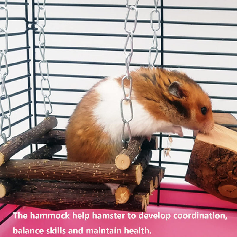 Hamster Teeth Chew Toys, Wooden Hamster Standing Platform, Hamster Hammock Fruit Wood with Adjustable Hanging Chain as Pet Rest Climb Exercise Toy - PawsPlanet Australia