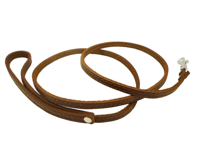 [Australia] - 4' Genuine Leather Classic Dog Leash Brown 3/8" Wide for Smallest Breeds and Young Puppies 