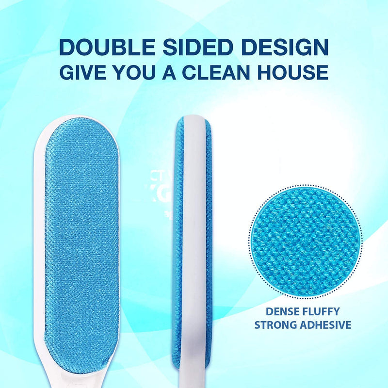 Pet Hair Remover - 1 Double-Sided Standard-Size, 1 Travel Pet Hair Removal Brush, Self-Cleaning Base - Remove Cat and Dog Fur, Lint, Fluff from Carpet, Car Seat, Couch, Clothing, Bedding, Fabric Blue - PawsPlanet Australia