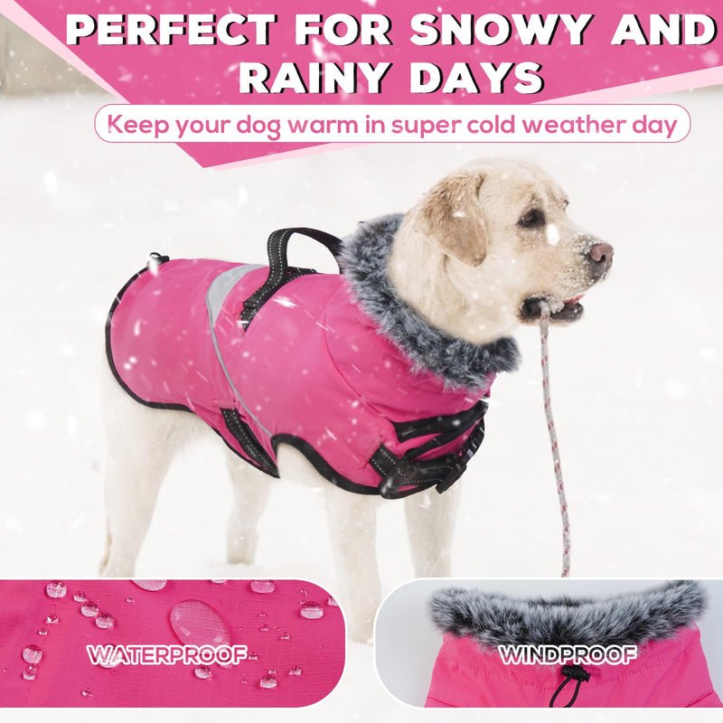 ROZKITCH Extra Warm Dog Coat Waterproof Reflective Adjustable Dog Jacket Dog Winter Coat with Fleece Turtleneck Dog Jacket for Cold Weather Soft Winter Coat for Small Medium Large Dog Rose Red L - PawsPlanet Australia