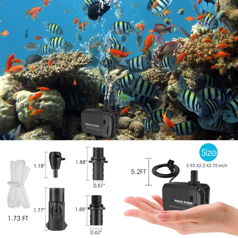 [Australia] - UPMCT 60-400 GPH Adjustable Submersible Water Pump, Ultra Quiet High Lift Detachable Cleanable Water Pump with 2 Nozzles for Aquarium, Pond, Statuary, Hydroponics 200-400 GPH Black 