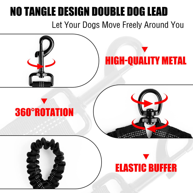 Double Leash for 2 Dogs, RUNEAY Double Leash for Dogs with Padded Handles, No Tangle Double Leashes Flexible Dog Leash Splitter for Two Dogs, Double Leash for Small & Large Dogs - PawsPlanet Australia