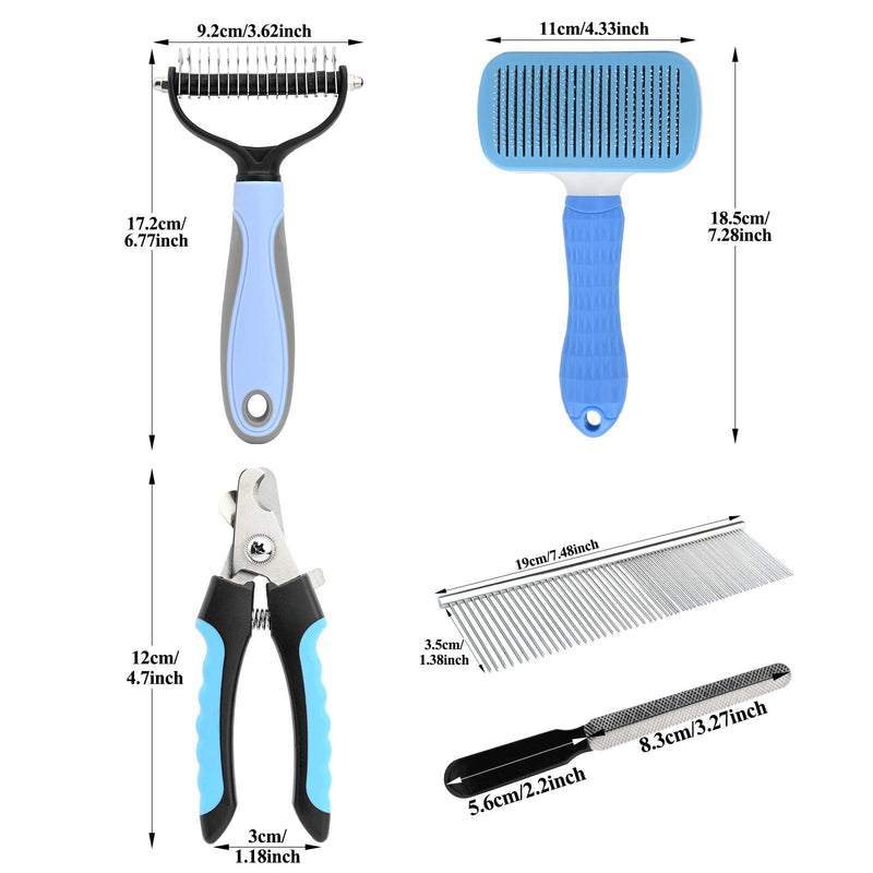 5Pack Pet Grooming Tool Set, Including 1Pc Self Cleaning Slicker Brush, 2Pcs Dog Cat Pets Nail Clippers & Trimmers Kit, 1Pc 2-Side Cat Dematting Tool, 1Pc Stainless Steel Comb for Cats and Dogs Pattern A - PawsPlanet Australia