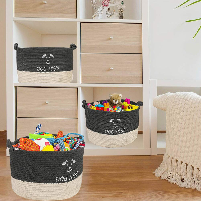 YANGDD Dog Toys Storage Bins, Pet Toy and Accessory Storage Box, Dog Toys and Food Organizing Basket, Dog Toys Box for Organizing Pet Toys, Blankets and Dog Stuff-Dark Gray & White(40 * 27cm) 40*27cm Dark Gray & White - PawsPlanet Australia