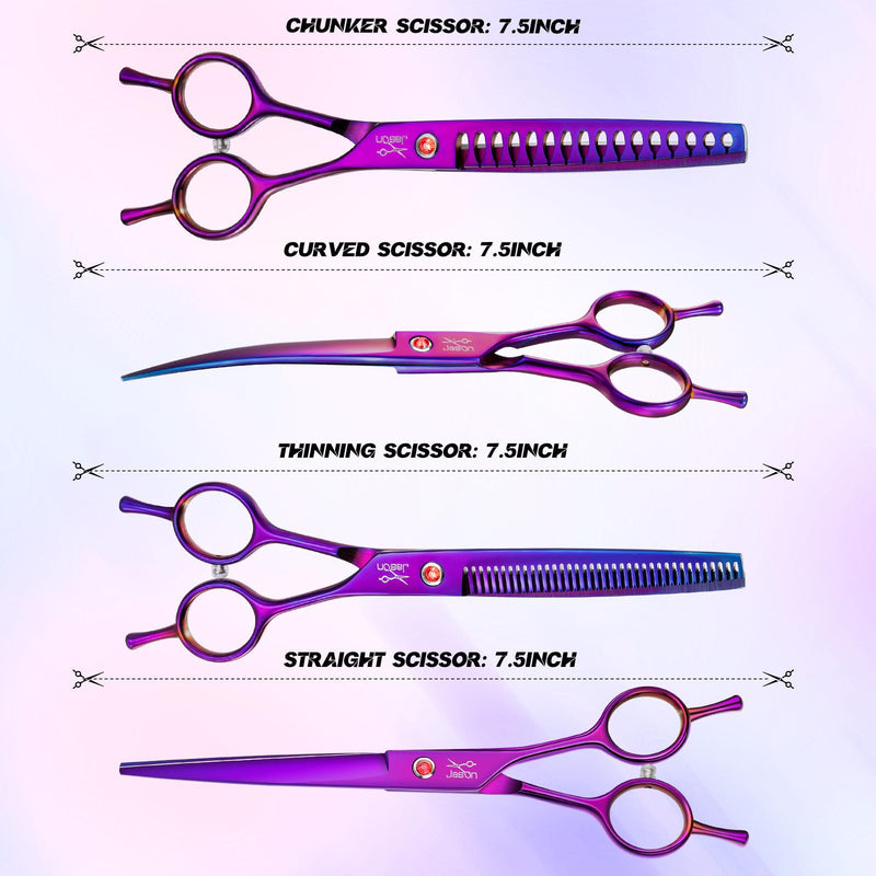 JASON Professional 7.5" Dog Scissors Set 6 in 1 Grooming Scissors Set for Dogs - Straight Curved Dog Scissors 16/36 Teeth Thinning Scissors for Dogs with Ergonomic Handle for Pet Grooming Tl Set - PawsPlanet Australia