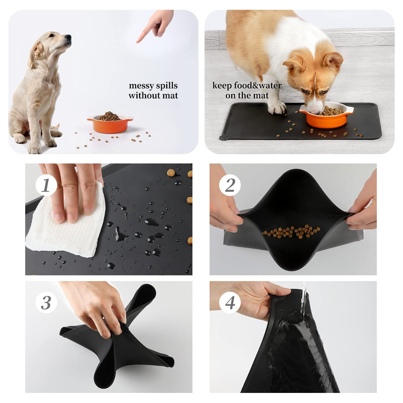 Leefox Dog Cat Food Mat: Waterproof Silicone Placemat for Pet Water Bowl Pet Feeding Rubber Tray black - PawsPlanet Australia